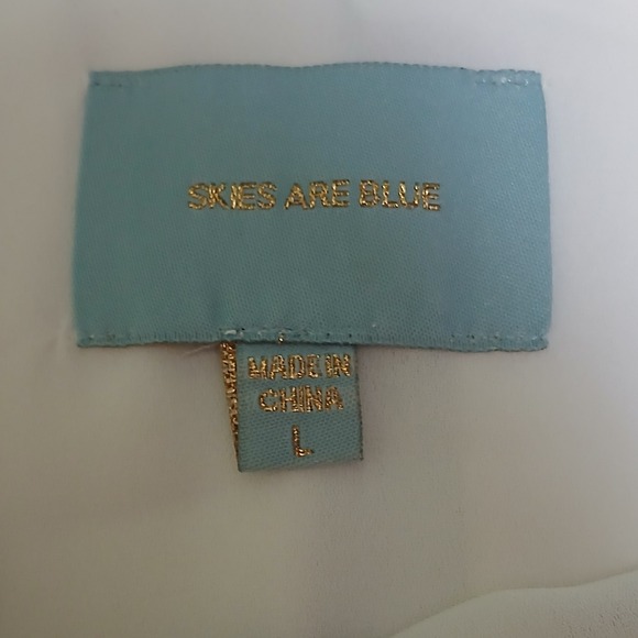 Skies‎ Are Blue Blouse Top Lace Trim Short Sleeve Elegant Cream Size L - Picture 3 of 6